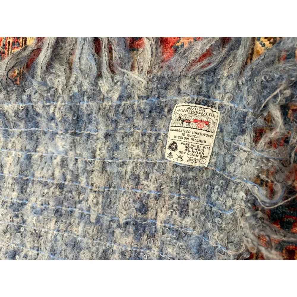 Avoca Handweavers Wool Throw Blanket Blue Fringe Made Ireland Vintage